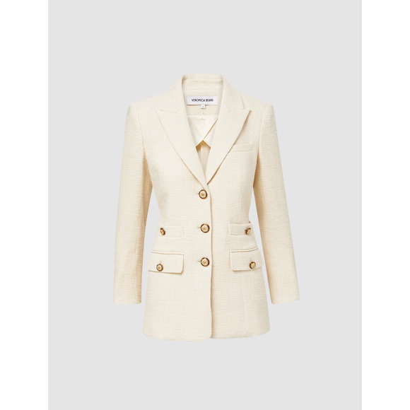 Veronica Beard Terre Cotton Dickey Jacket Off-White Single-Breasted Jacket 2 - Picture 2 of 16